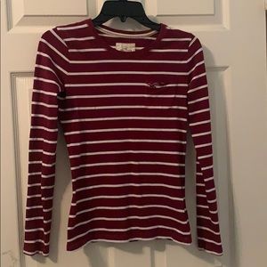 Hollister Red/Maroon and White Striped Top